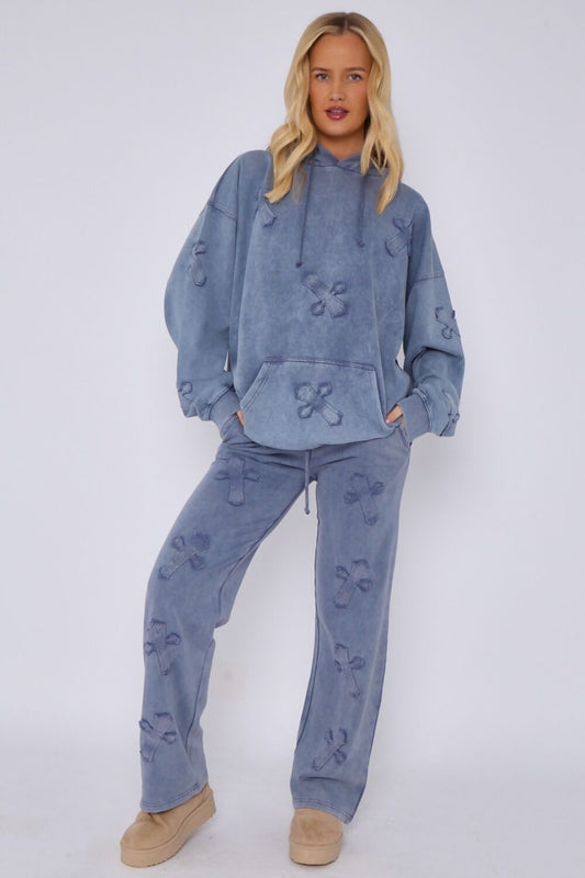 ACID WASHED CROSSES HOODIE SET