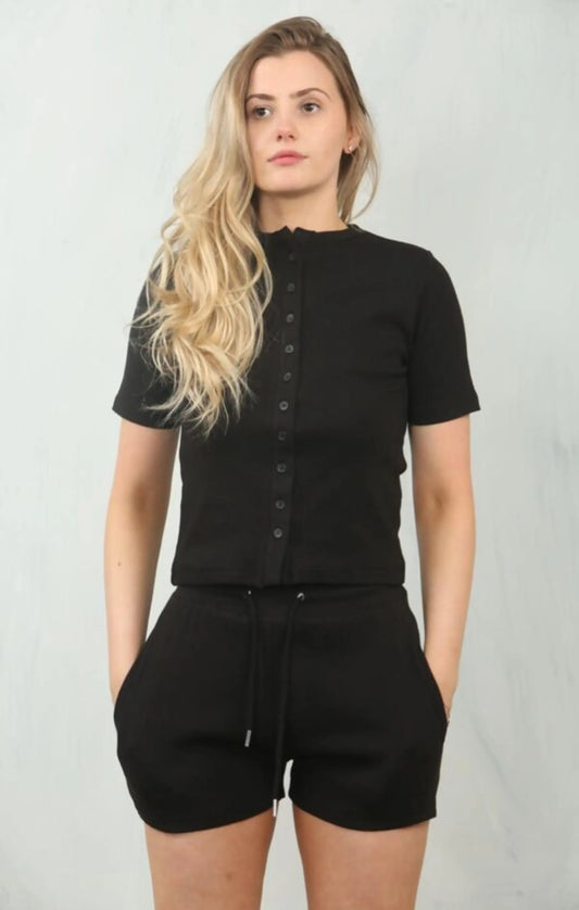 SOFT RIB BUTTON DETAILS SHORTS SET