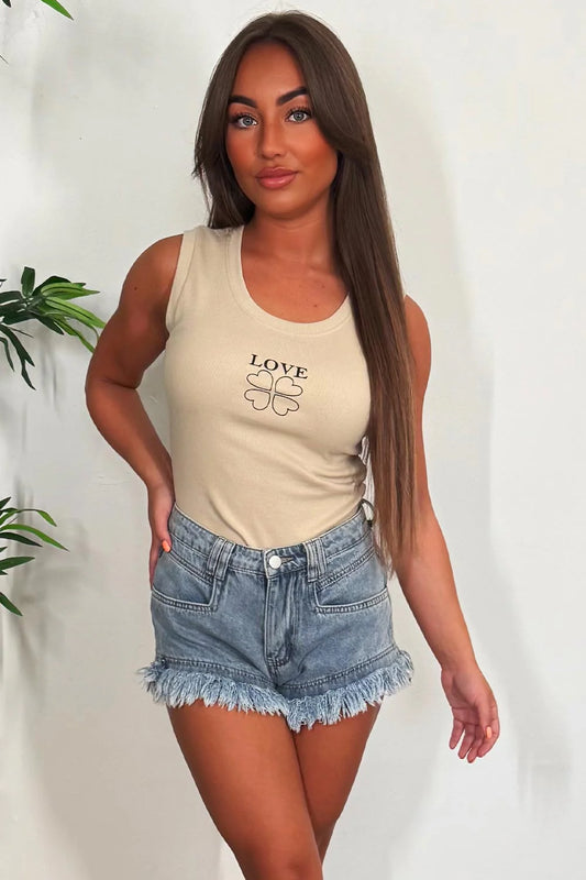 RIBBED VEST TOP WITH LOVE SLOGAN