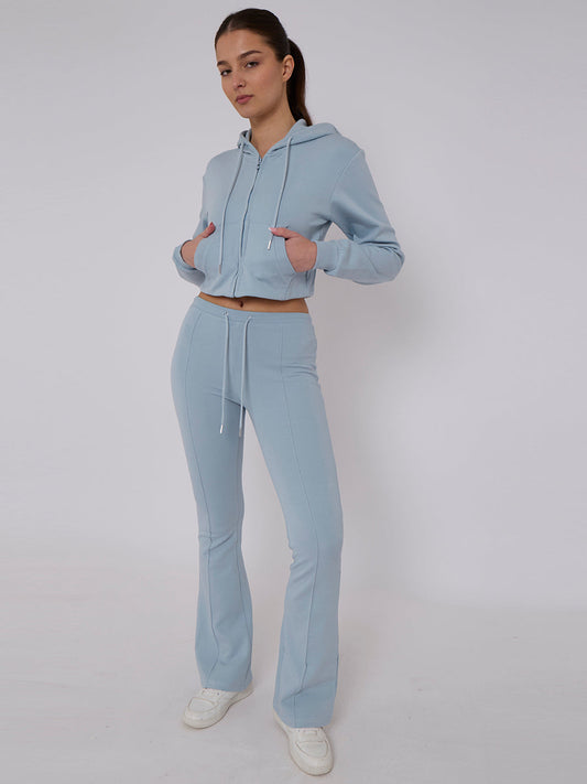 INTERLOCK CROPPED ZIP HOODIE & BELL BOTTOM TROUSERS SET